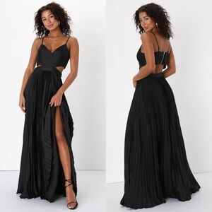 Lulus Got the Glam Black Pleated Cutout Maxi Dress M Wedding Party Prom